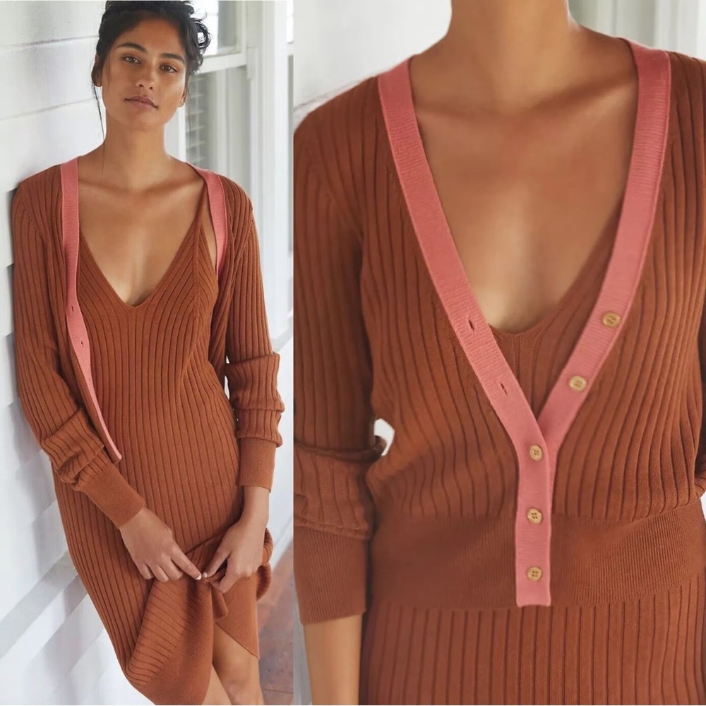 Daily Practice Rib Colorblock Cardigan and dress, set by Anthropologie L / BNWOT